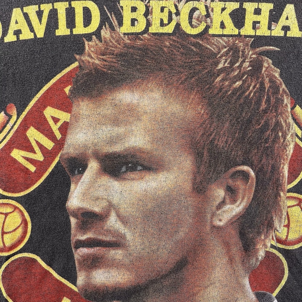 Vintage David Beckham Shirt Mens Large Black Faded Big Print Rap Tee 90s RARE - Picture 4 of 16